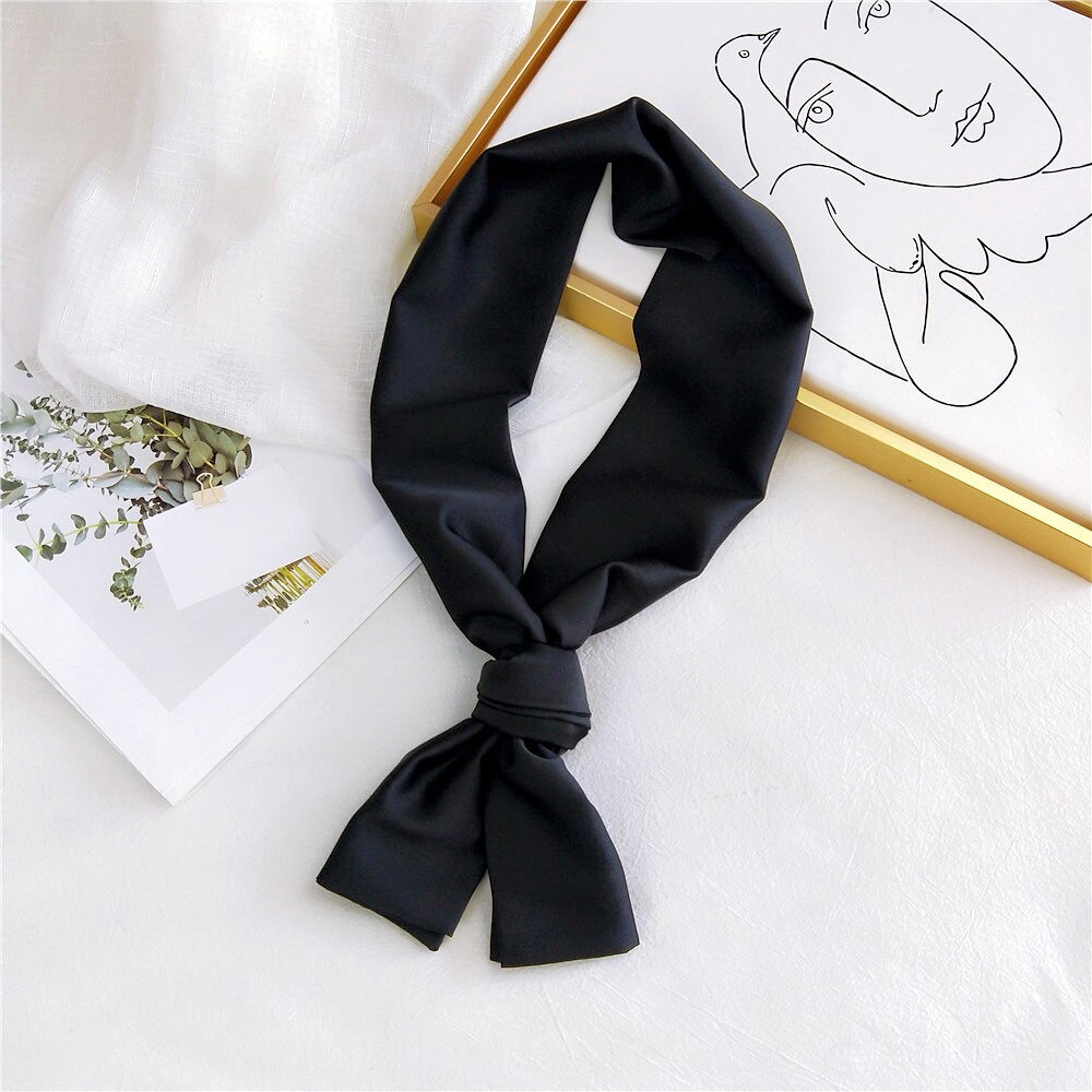 Pitkä laiha huivi silkkisatiininen kaulahuivi naisille yksiväriset hiushuivi naisten päähuivit pinkki vihreä: 11