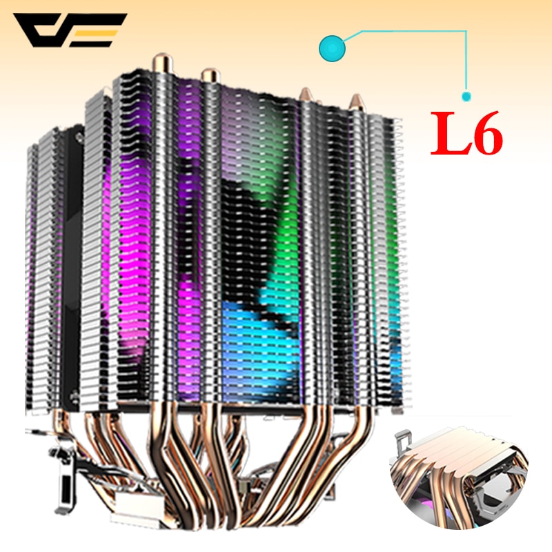 Darkflash Cpu Koeler 6 Heatpipes Met Led Fan 3pin 90Mm Cpu Fan Voor Computer Lga/775/115x/1366 AM2/AM3/AM4