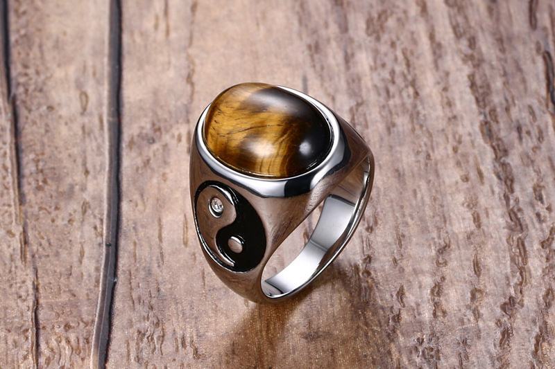 Somen Vintage Mannen Punk Ringen Tijgeroog Bruin Stenen Met Yin Yang Symbool Ring In Roestvrij Stalen Sieraden Heren Accessoires anels: 11