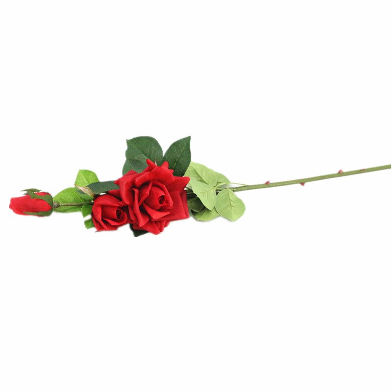 Flone Artificial Flowers 3 Heads Rose latex real touch Floral Simulation Flower Branch Wedding Party Home Dining Room Decoration: red