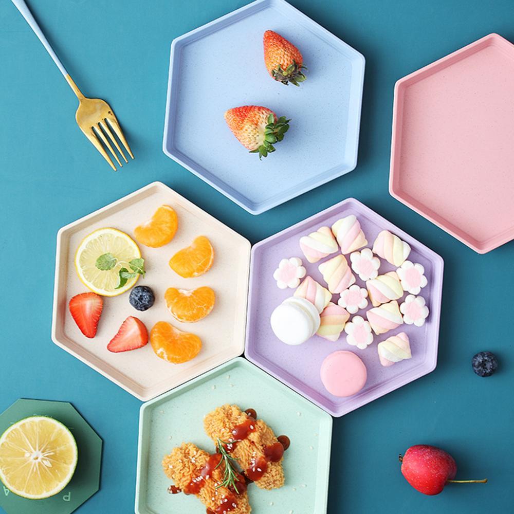 Hexagon Party Dessert Snacks Voedsel Tarwe Stro Dikker Lade Fruitschaal Levert Dikker Lade Fruitschaal Levert