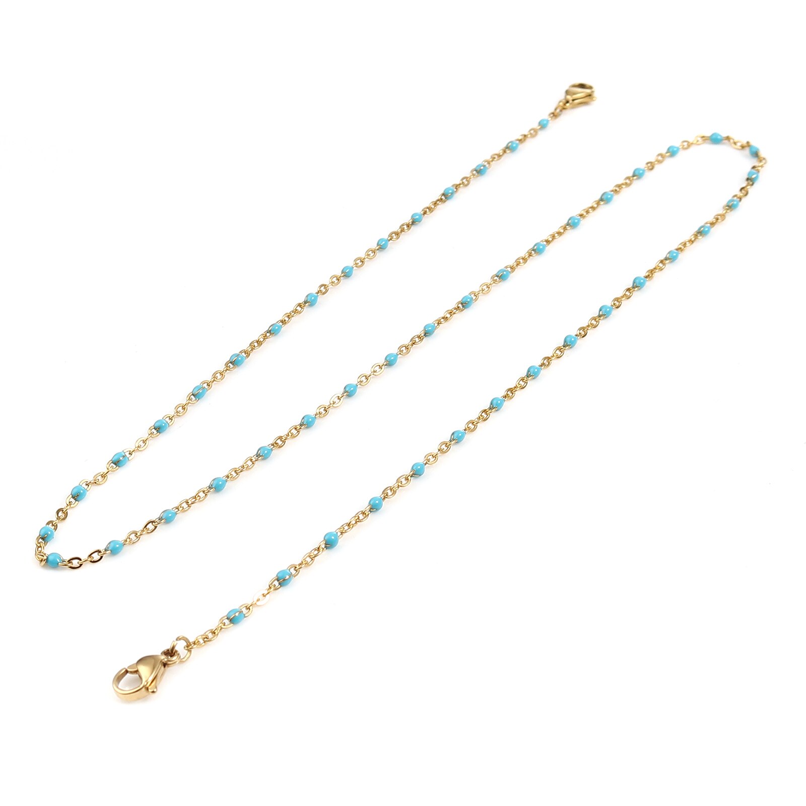 Stainless Steel Neck Strap Lariat Lanyard Enamel Beads Chains Necklace 51cm long For Face Mask And Glasses Decoration, 1 Piece: Blue / Gold Color