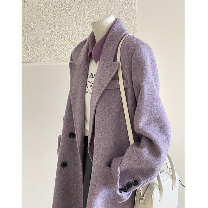 Zachte paarse wollen jas voor dames in herfst en winter 2022, wollen jas met high-end gevoel, klein en kort Koreaanse stijl: S