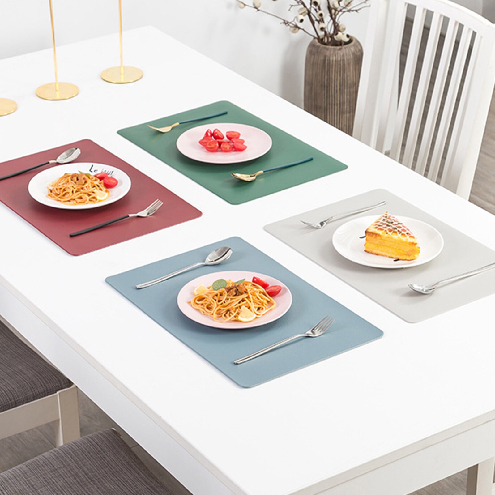 4Pcs Ins Style Waterproof Leather Placemats Table Mats Set Heat Resistant Easy Clean Washable Placemat