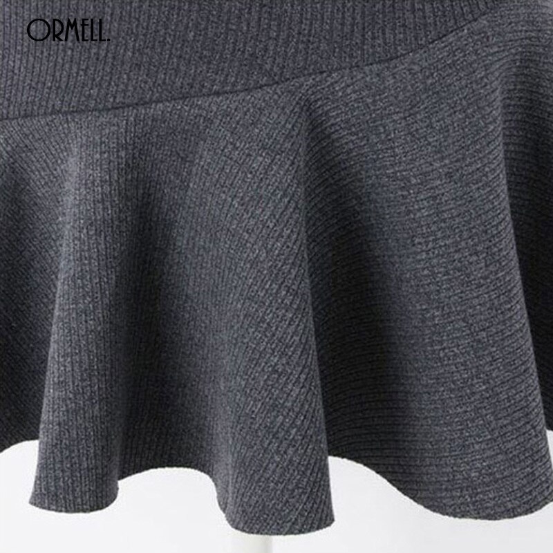 ORMELL Midi Knee Casual Women Knitted Dress Spring Female Long Sleeves Sweater Dresses Vintage Vestidos