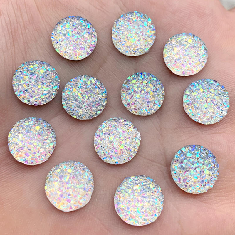 Cristal AB 12mm 80 pièces/lot de pierres précieuses en résine à dos plat, strass ronds à pois, pour décoration à faire soi-même
