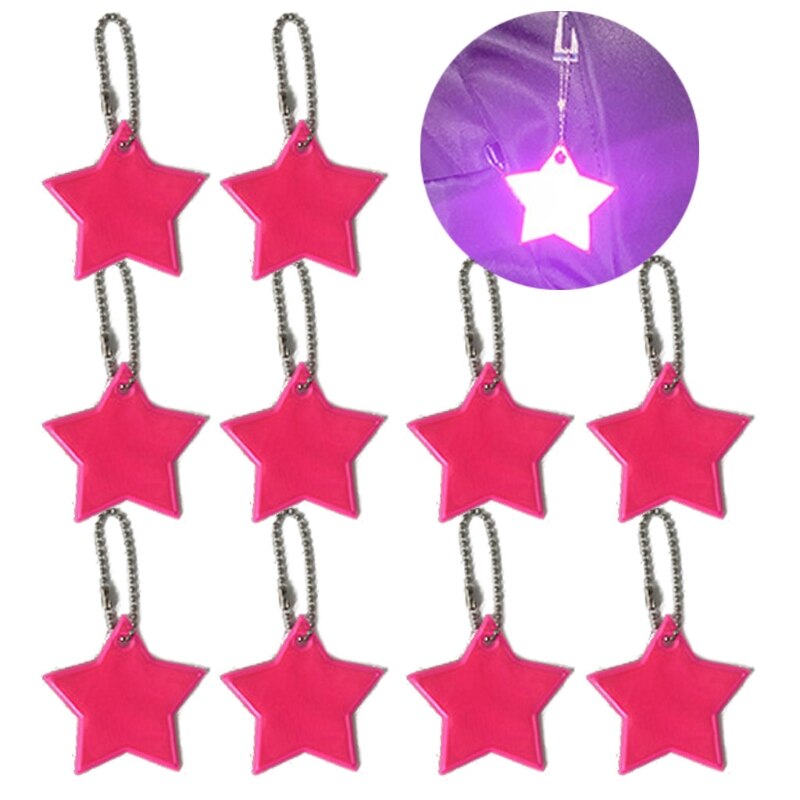10Stck Art Sicherheit Reflektoren Schlüsselanhänger Stilvolle Reflektierende Sterne Getriebe Rucksäcke Kinderwagen Jacken Sicher Reflektor Keychain: Rosa