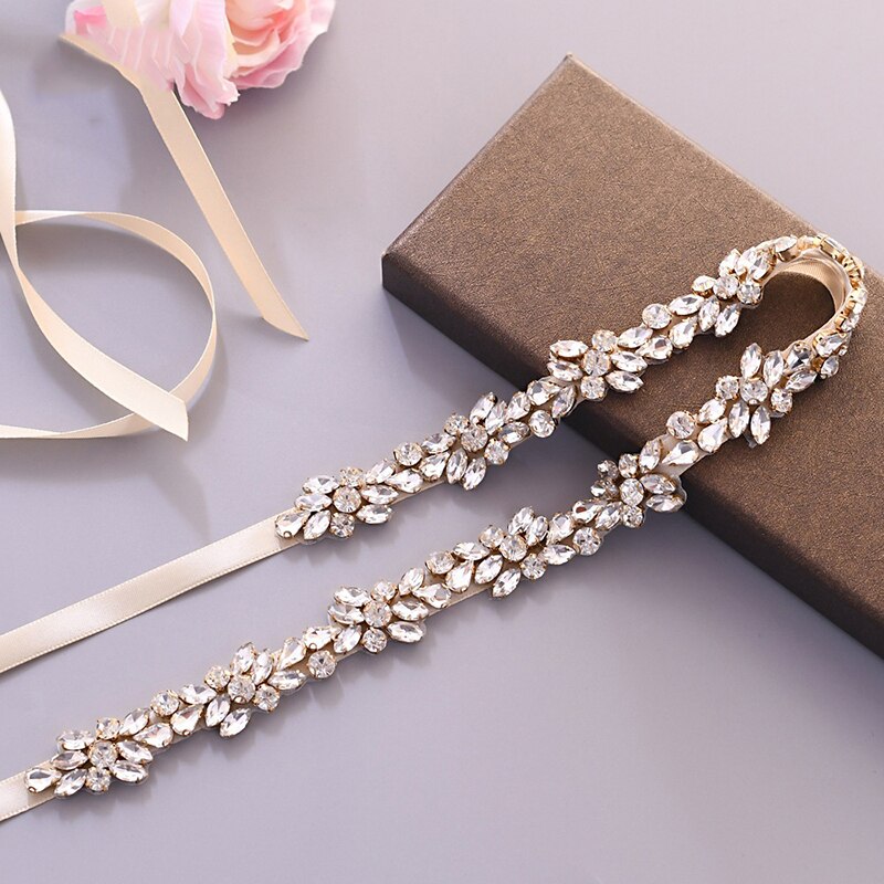 Ceinture avec strass pour robe de mariée, ceinture en cristal argenté, ceinture diamant, robe de mariée, robe de soirée, accessoires de mariage: Champagne