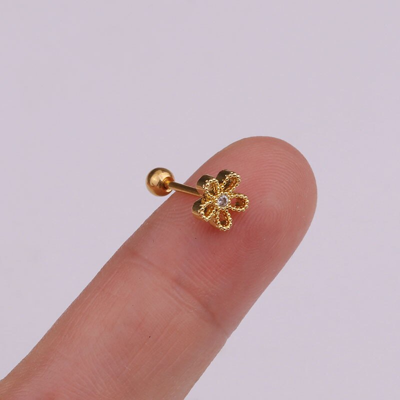 1Pc Goud Zilver Kleur Rvs Oor Kraakbeen Helix Schroef Terug Earring Stud Cz Tragus Roek Conch Piercing Sieraden: gold  style 05