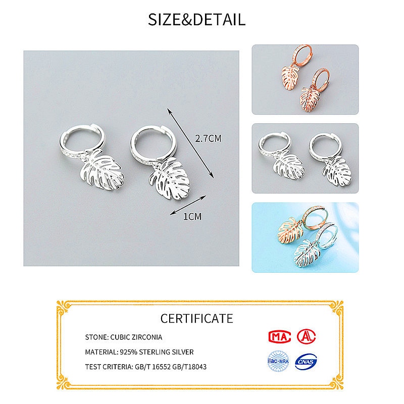 INZATT Trendy Monstera Leaf Tropical Plant Zircon Hoop Earrings Charm 925 Sterling Silver Fine Jewelry Two Colors For Women