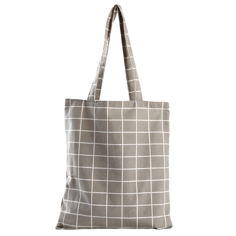 Women Canvas Plaid Eco Reusable Shopping Tote Bag Plaid Shoulder Bag Black White