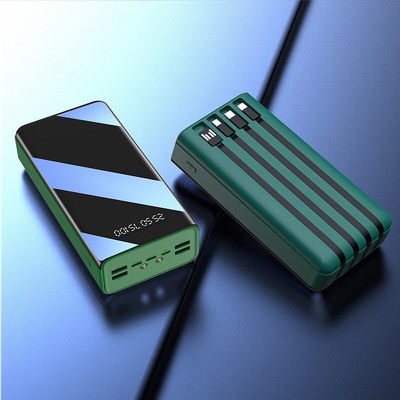 Power Bank 100000Mah Type C Micro Usb Snel Opladen Powerbank Led Display Draagbare Externe Acculader +: green