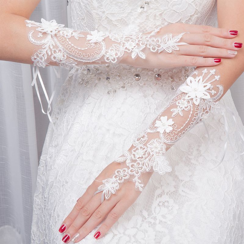 Gants de robe de mariée en satin blanc, courts et élégants, avec nœud