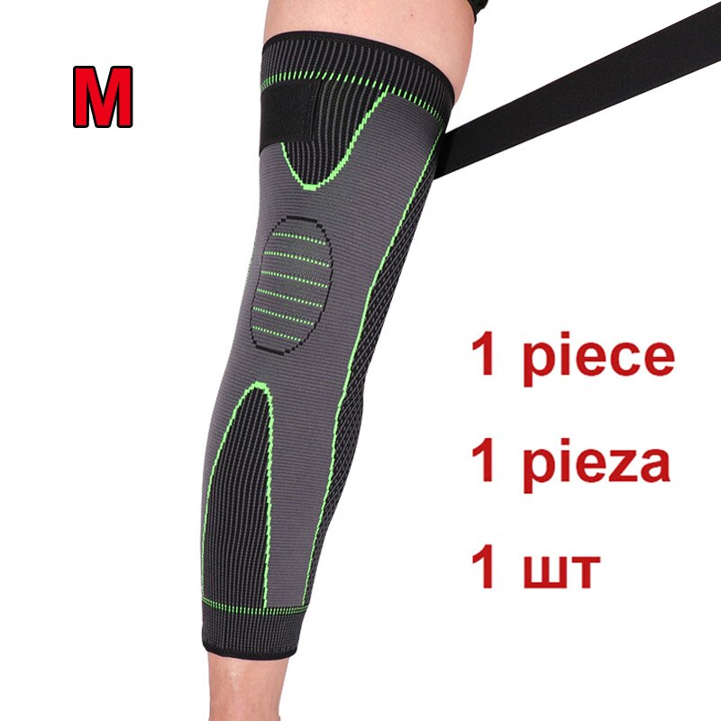 1 stk forlænger sports knæstøtte benbeskytter leggings lang grøn stribe bandage knæpuder skridsikker knæ varm beskyttelses ærme: M skridsikker bandage