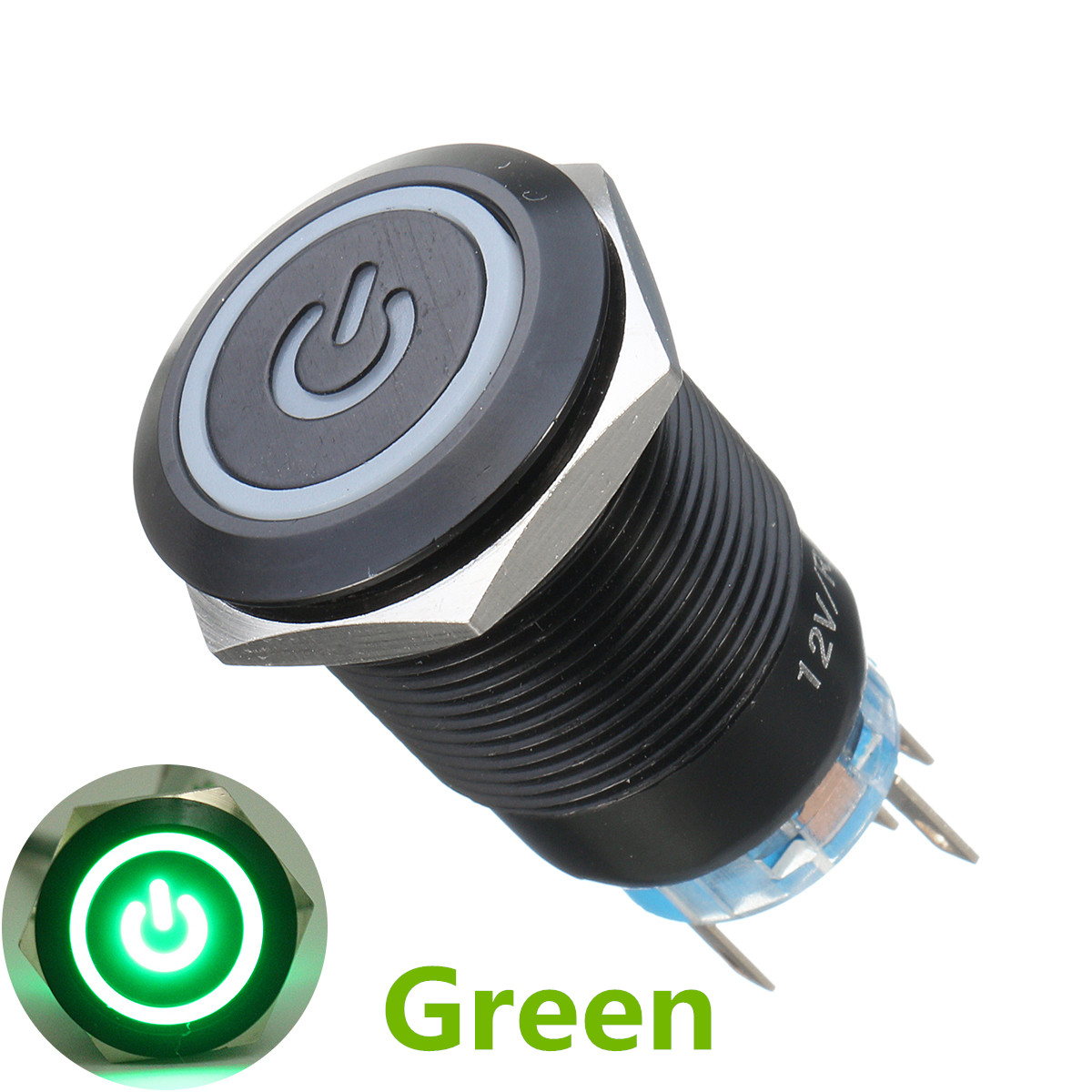 12 V 5Pin 19mm LED Metal Start Drukknop Schakelaars Kortstondige Latching Schakelaar Waterdicht: green