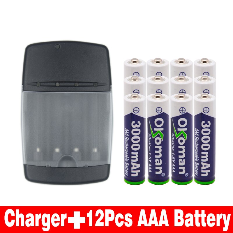 AAA Batterij 3000 mah 1.5 V Alkaline oplaadbare batterij voor Afstandsbediening Speelgoed licht Batterij en alkaline smart charger: WHITE