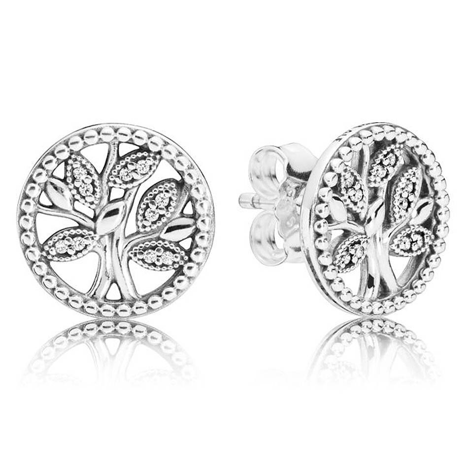 925 Sterling Silver Dazzling Droplets Enchanted Crown Circular Forever Tree Of Love Earring For Women DIY Jewelry: 3