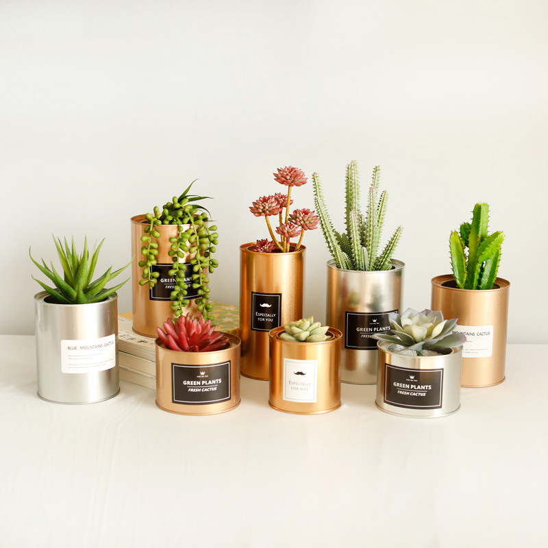 Maceta de Metal para jardín, maceta de hierro suculenta, contenedor de almacenamiento, maceta decorativa para jardín, flor Artificial, oro rosa, plata, negro, 27