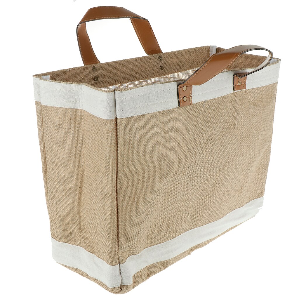 Reusable Grocery Shopping Bags – Large Collapsible Boxes With Leather Handle Made of Waterproof Jute Fabric S L