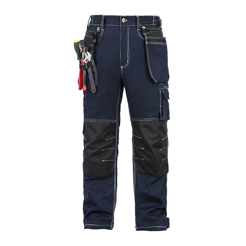 Bauskydd Mens 100% cotton durable grey work pants with eva knee pads workwear trousers carperner men: Navy Blue / S
