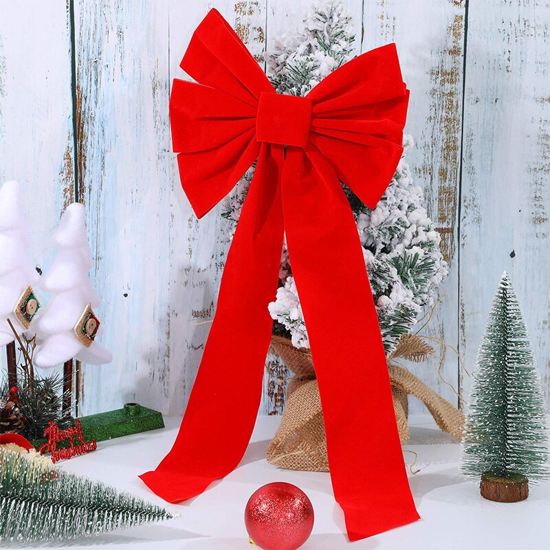 Rouge flanelle noël arcs 10x16 pouces 12 Pack noël guirlande arcs pour arbre de noël guirlande fenêtre mur grands , Indo