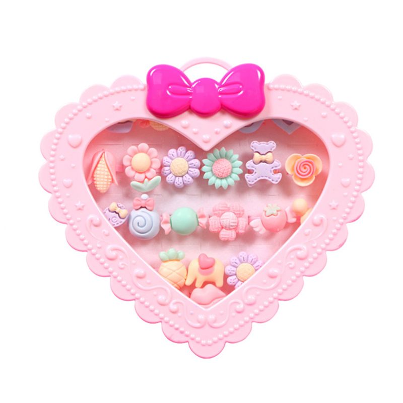 20pcs Girl Warm Color Rings With Bow Tie Box Princess Jewelry Fancy Kids