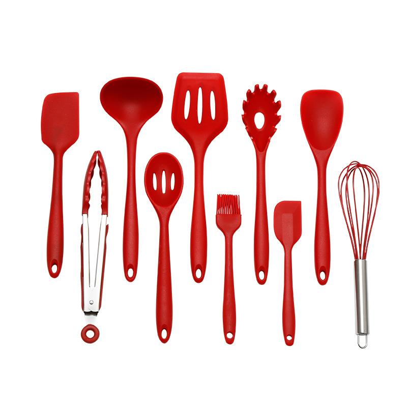 Ustensile de cuisine rouge Silicone Premium ustensile en acier inoxydable résistant à la chaleur antiadhésif sûr ustensiles de cuisine maison outil fournitures de cuisine