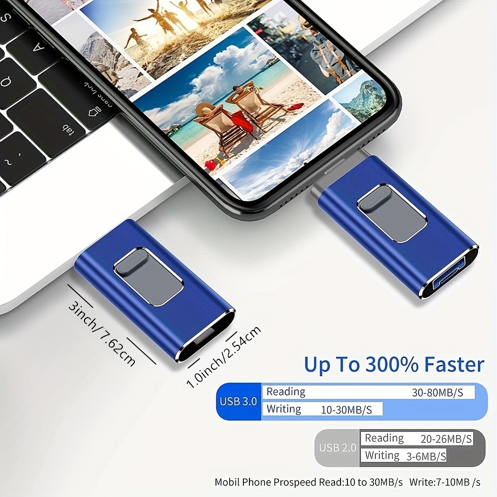Unidad Flash 3 en 1 para iPhone, 128GB, 3,0 GB, 256GB, USB, Mirco, Compatible con teléfono móvil