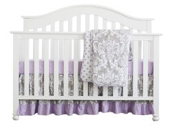 3 st uppsättning boho blommig volang baby minky filt baby plantskola spjälsäng kjol set baby flicka spjälsäng sängkläder (grå lila)
