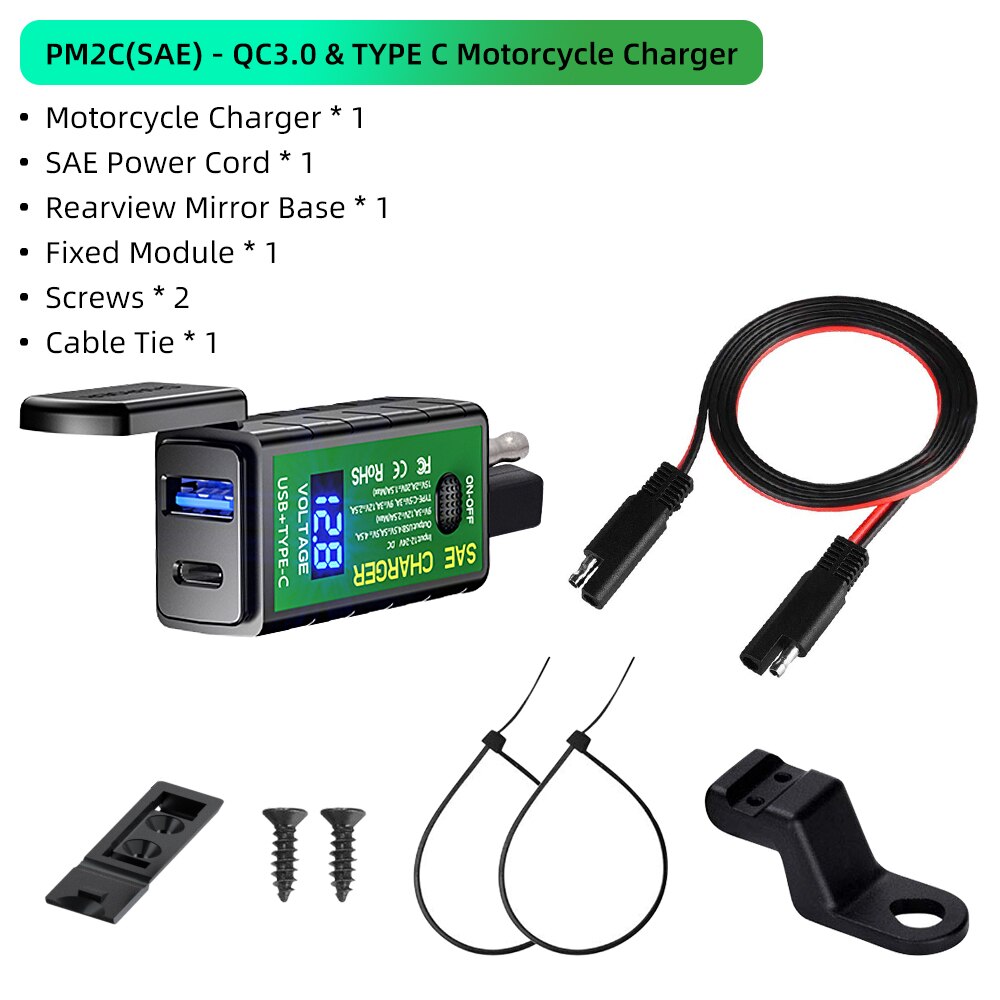 Deelife-cargador USB de 12v para motocicleta, conector SAE de 12V, resistente al agua, con puerto tipo C de carga QC 3,0, accesorio para moto: PM2C-SAE