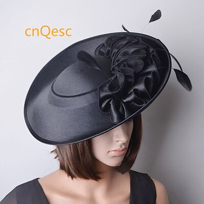 ! Royal blue Large Matte satin fascinator Formal hats four wedding Women's hat: black