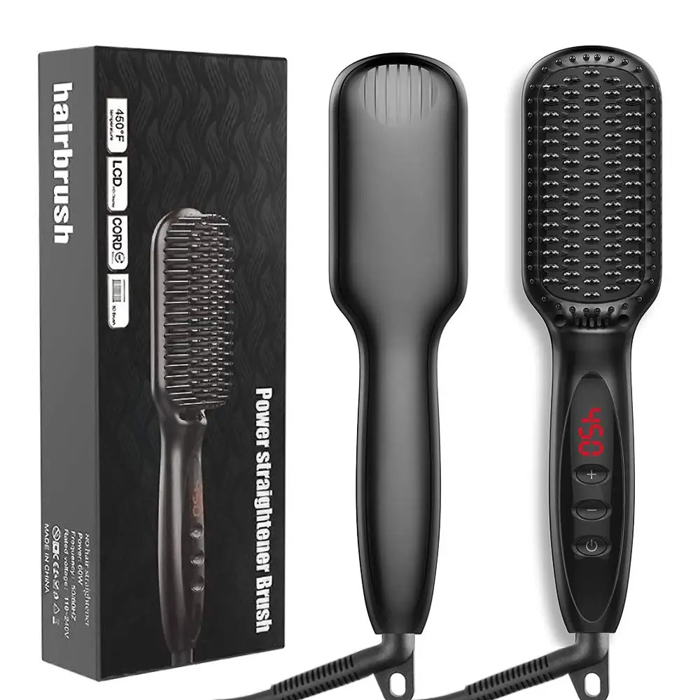 Peine alisador de barba y pelo, cepillo eléctrico de cerámica para alisar el pelo en seco y húmedo, doble uso para bigote