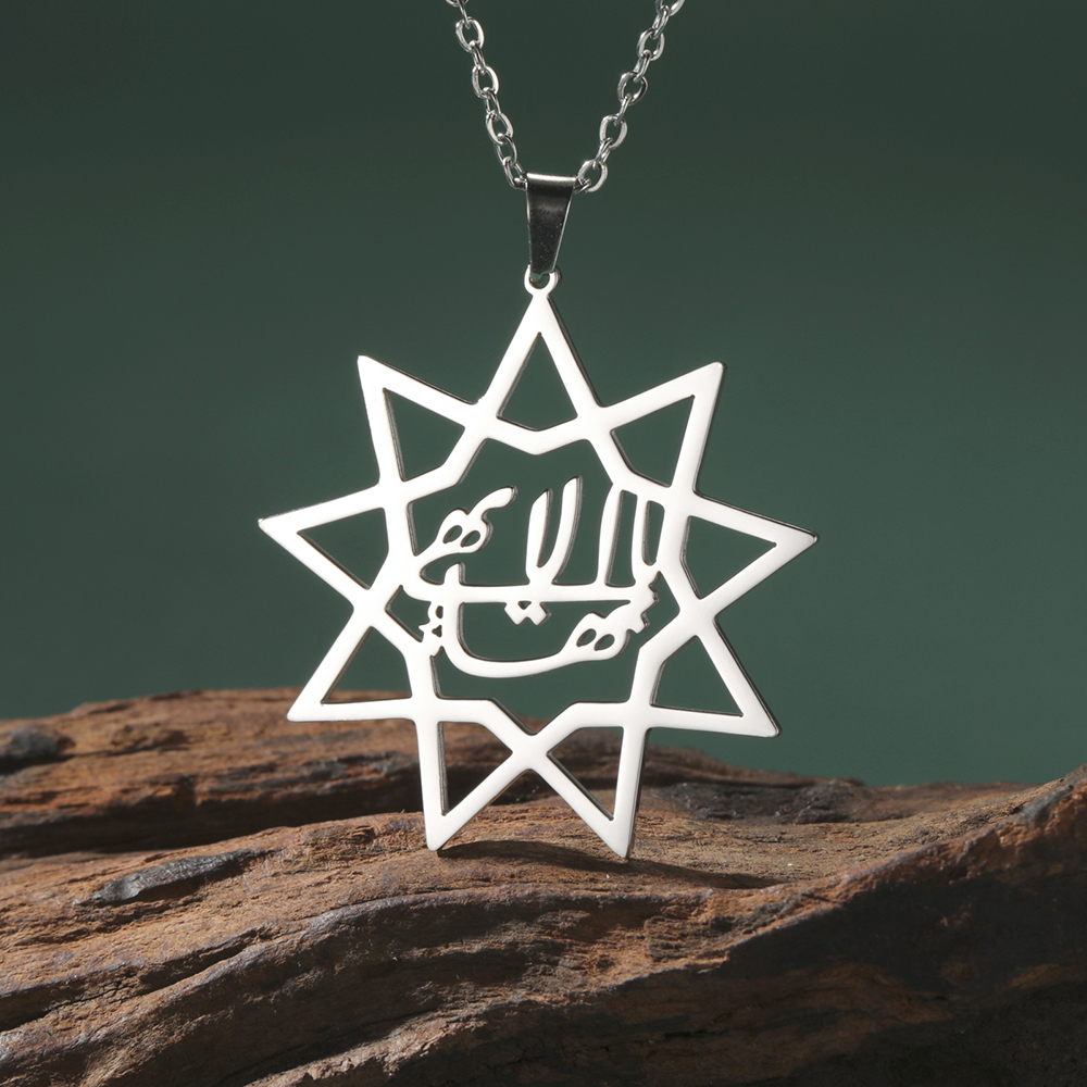 Dawapara Negen Punt Bahai Bahaism Ster Ketting Perzische Kalligrafie Farsi Parsi Hanger Roestvrij Stalen Sieraden