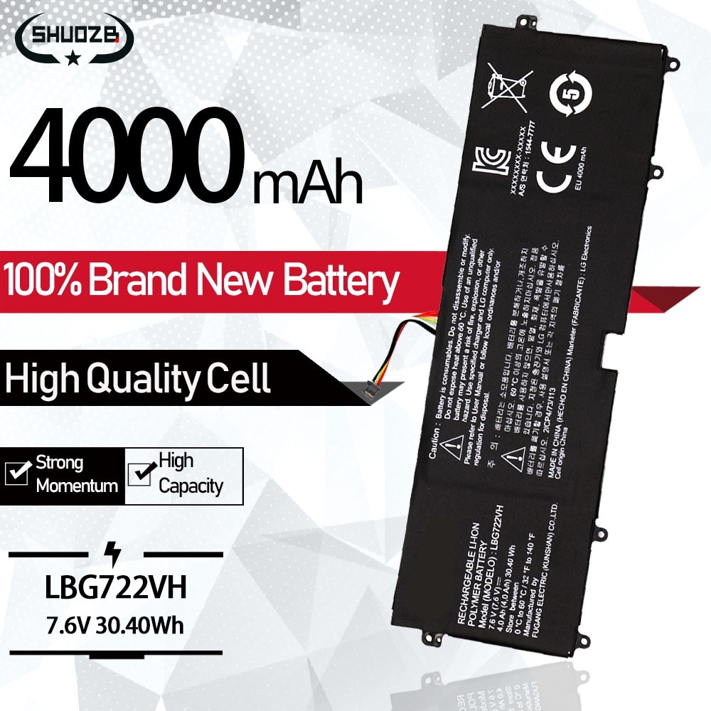Batería LBG722VH para ordenador portátil, parte de PC para LG 13Z940, 14Z950, EAC62198201, 13ZD940, 14ZD960-GX5GK, EAC621982, LBP7221E, 4000mAh, 7,6 V, 30,40 WH, nueva
