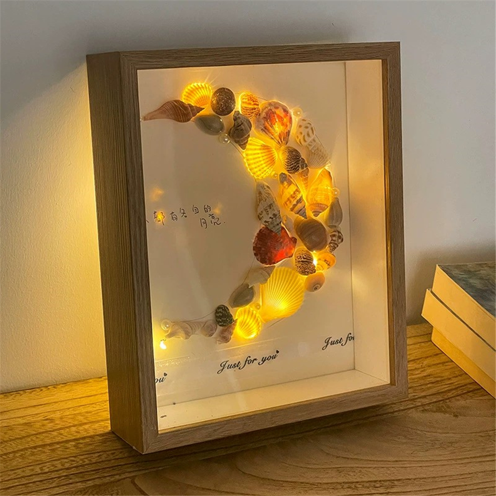 Dried Flower Hollow Frame DIY Photo Frame Shell Conch Moon , Can Put Things You Like Inside, a Birthday Home Decoration