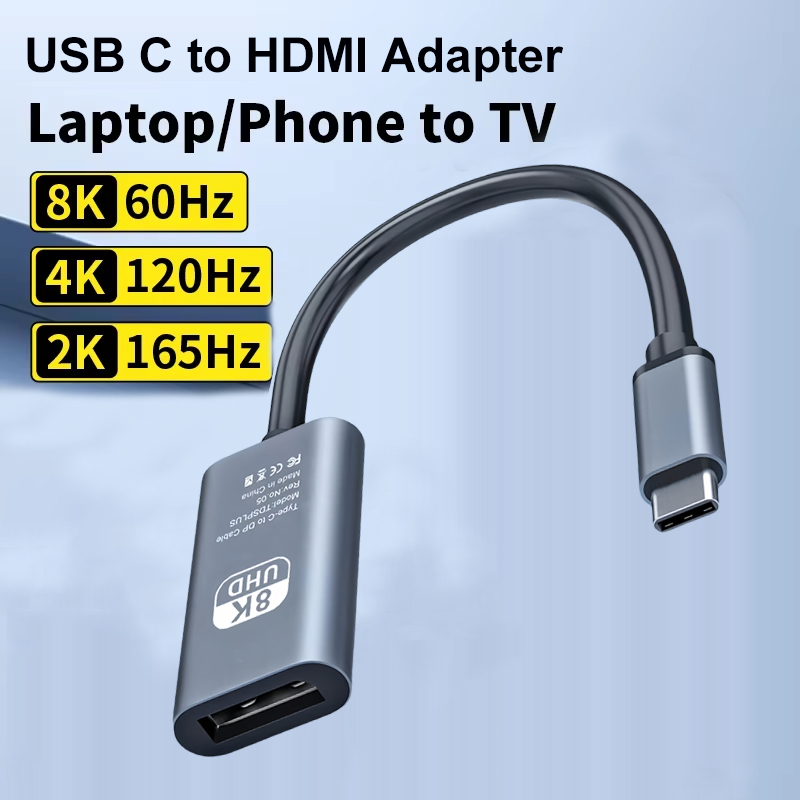 8k usb-c till hdmi-adapter 4k 120hz/2k 165hz typ-c thunderbolt 4 to hdmi-omvandlare hubb för bärbar dator, telefon till tv-skärm