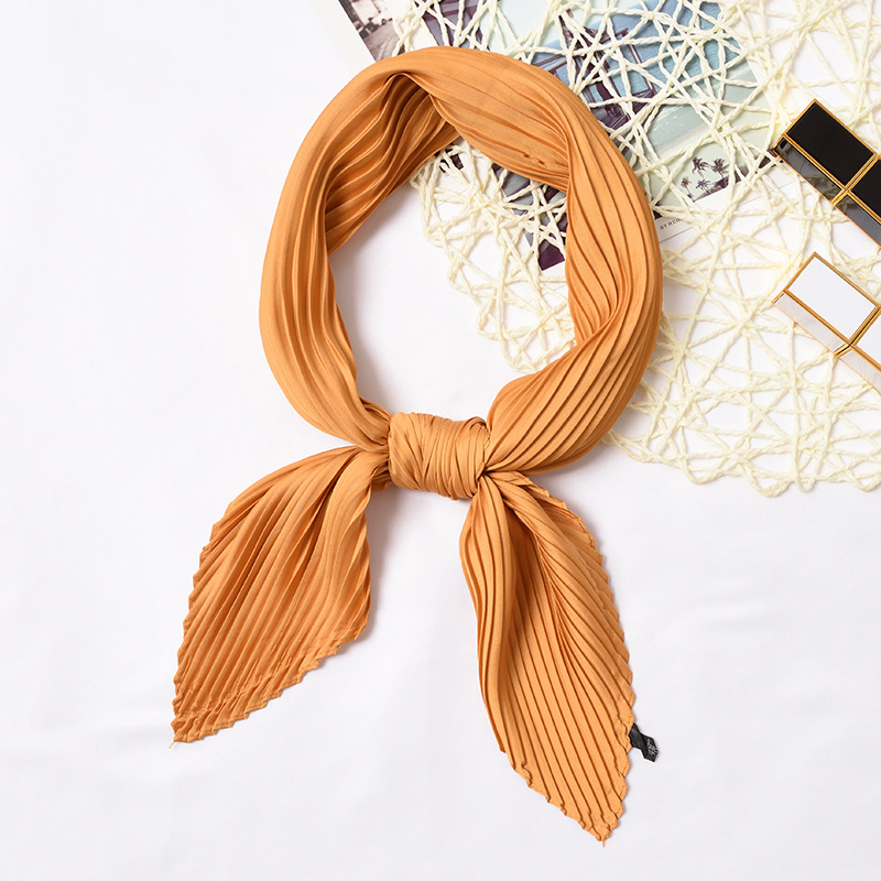 Plain Women Square Silk Scarf Skinny Ribbon Head Neck Small Pleated Hair Tie Band Kerchief Satin Foulard Scarves: Color 5