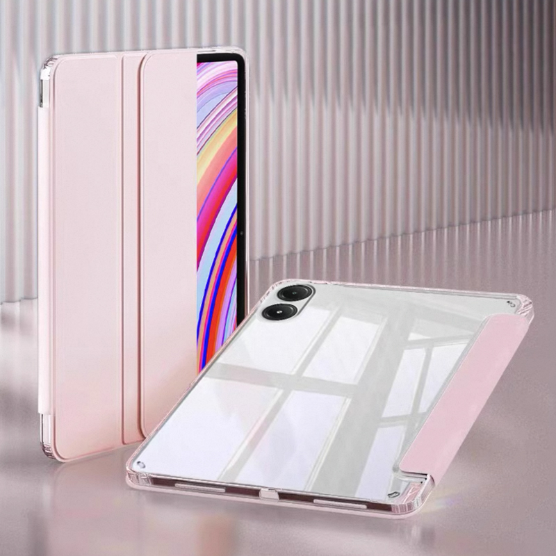 Fodral till redmi pad pro med pennhållare, genomskinlig akrylbaksida, hårt stativ, surfplatta, skal till xiaomi poco pad, kapasit 12.1 tum: 12.4 / Röd