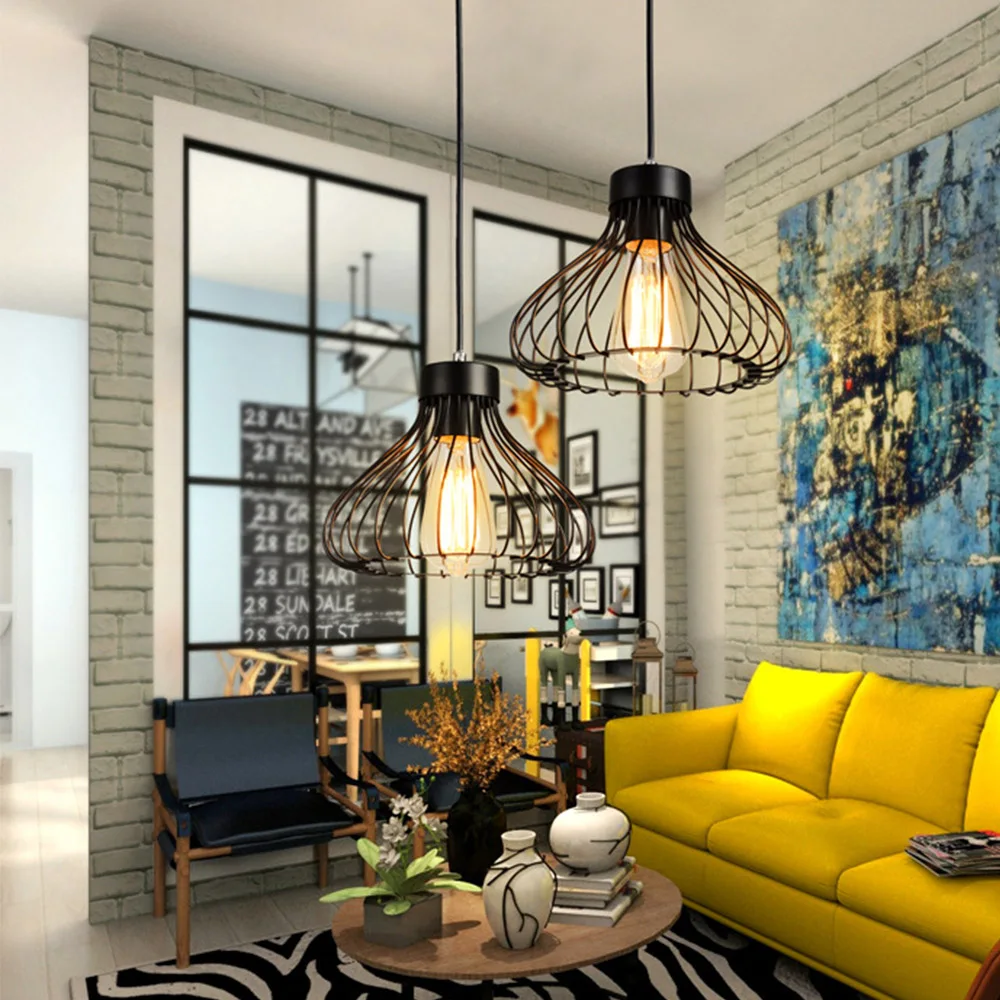 Metal nedadgående lampe jern indbygget retro loftslampe nedadgående lampe  e27 sort gangbro køkken boligindretning armatur