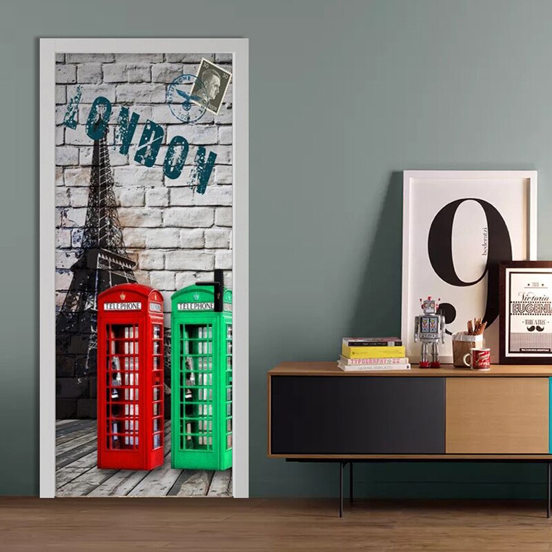 3D Brick Wall Telephone Stall Door Sticker PVC Self-Adhesive Waterproof DIY Home Decor Wallpaper Living Room 3D Sticker