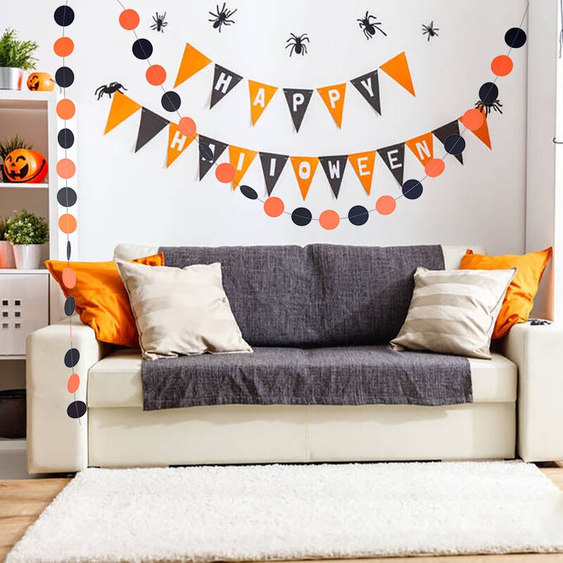 Halloween Paper String Banner Orange Pumpkin Bat Spider Skull Paper Garland Halloween Party Home DIY Hanging Bunting Decorations