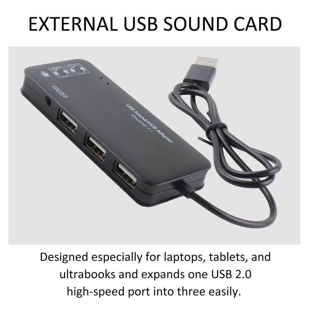 3 Poort USB2.0 Hub Externe Usb Geluidskaart Geen Externe Driver Stereo Geluidskaart Ruisonderdrukkende Headset Adapter Voor Laptop pc
