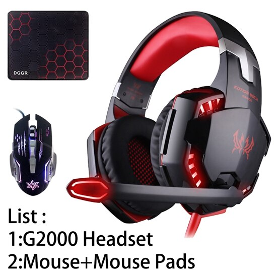 KOTION JEDER G2000 G9000 Gamer Spielen Beste Tiefe Bass Kopfhörer Stereo Headset PC Für Computer Spiel Kopfhörer Mit Mic LED lichter: G2000 rot A