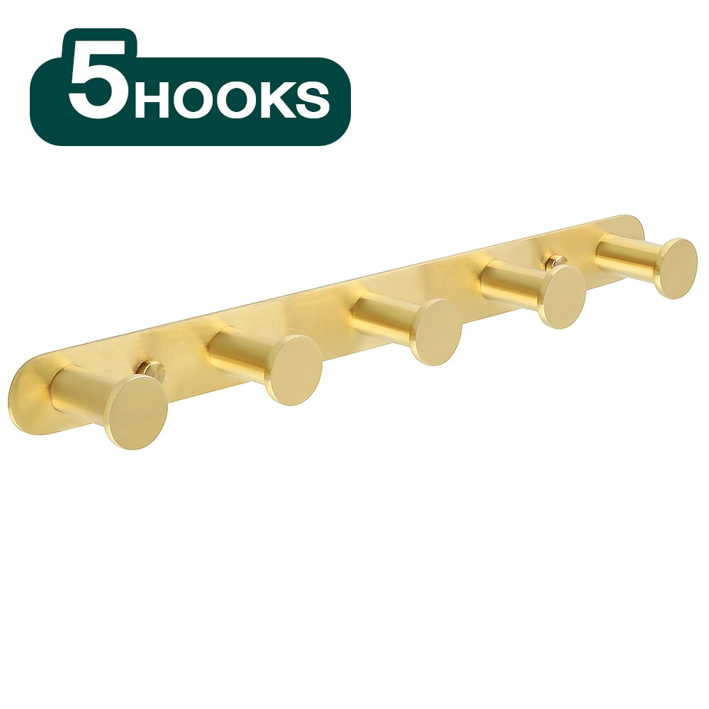 Gancho para colgar en la pared del baño, Perchero de acero inoxidable 304, accesorios de baño negros, 3-6 ganchos: Golden 5