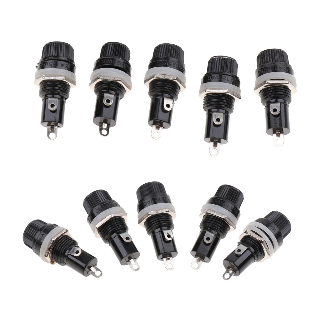 10 Fuse Holder Chassis/Panel Mount Glass Tube Fuses 5x20mm 15A 10A