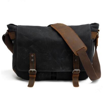 Men Wax oil Canvas Shoulder Bag Male Vintage Messenger Bags Casual Shoulder Bag Crossbody Bags Men's Handbags: Black