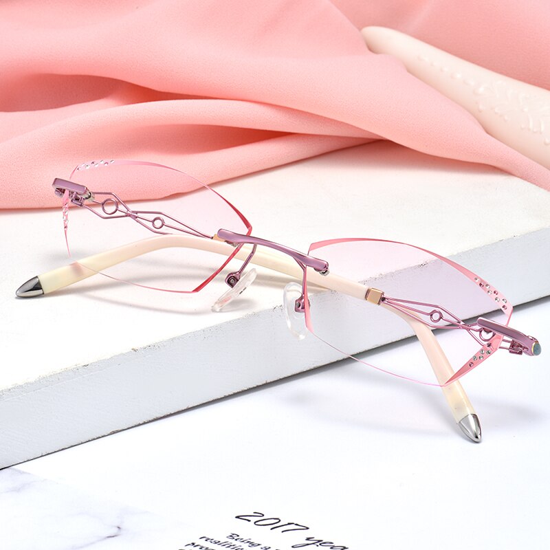 Ladies Prescription Glasses Myopia Hyperopia Custom Glasses Frameless Diamond Coloured Glasses Radiation Proof Optical Glasses 1