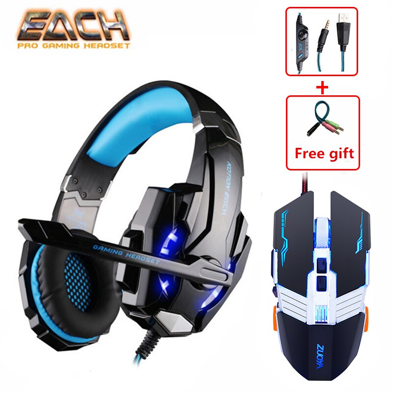 KOTION EACH G9000 3.5mm Game Gaming Headphone Headset Earphone Headband with Microphone LED Light for Laptop Tablet and Mouse