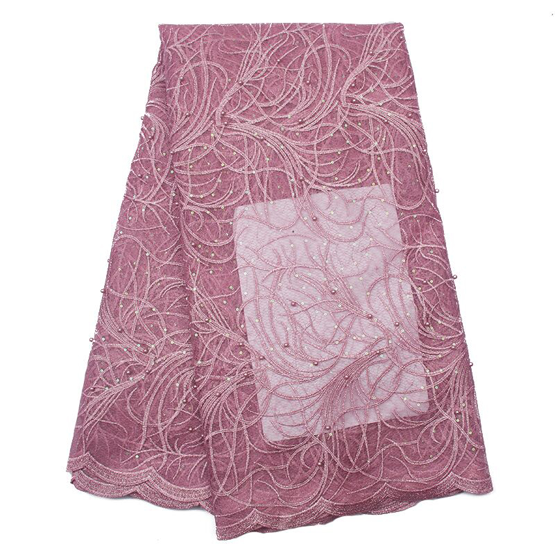 African Lace Fabric French Tulle Lace Fabric Handmade Beaded Stone Nigerian Wedding Fabric 5 Yards: Blue