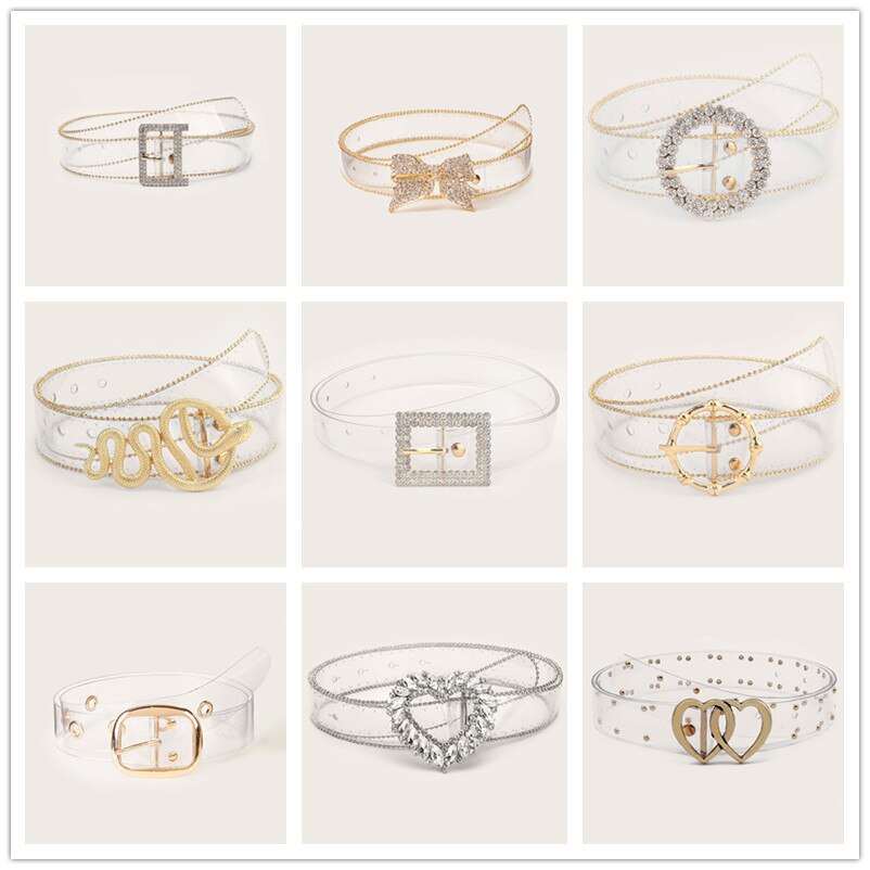 Neue Frauen Transparent Gürtel PVC Klar Runde Quadrat Herz Pin Schnalle Breite Taille Bands Damen Bund Punk Taille Gürtel